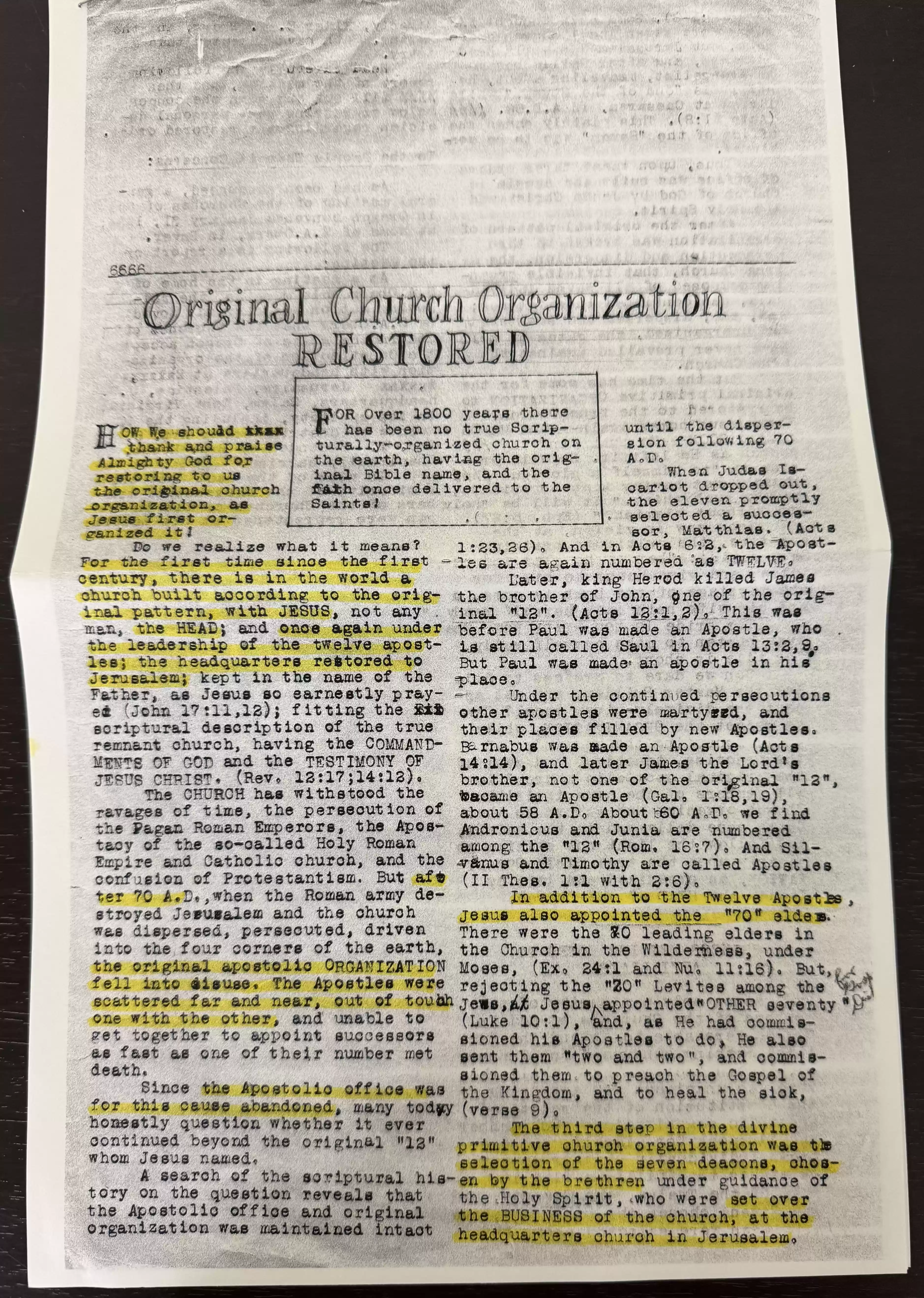 Original Church Organization Restored